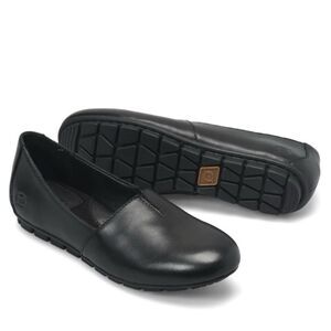 Born Women's Sebra Flat Shoes Black Leather Slip On Moccasin Size 8 M Flexible